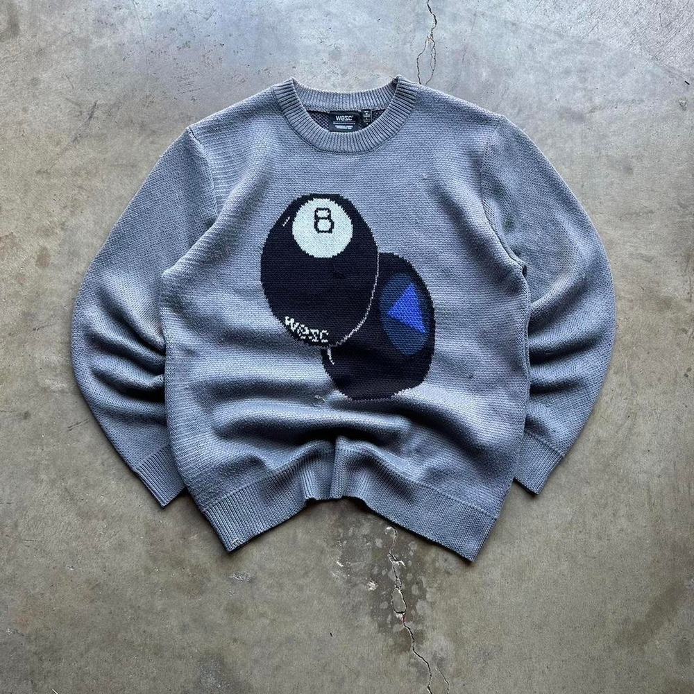 Wesc gray 8 ball knit sweater stussy type